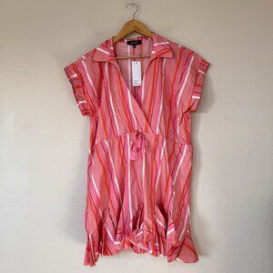 Aakaa Boho Striped Pink and Orange Women's Dress Size Medium Collared